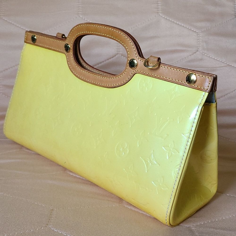 Louis Vuitton Yellow Vernis Patent Leather Top-Handle Satchel with Tan Trim